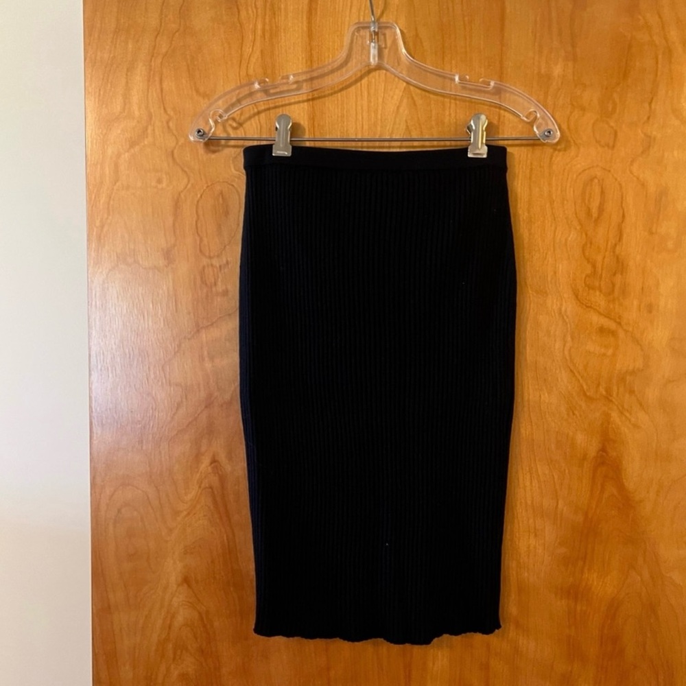 Eileen Fisher Washable Wool Crepe Black Skirt NWT Ribbed Pencil XXS MSRP $248